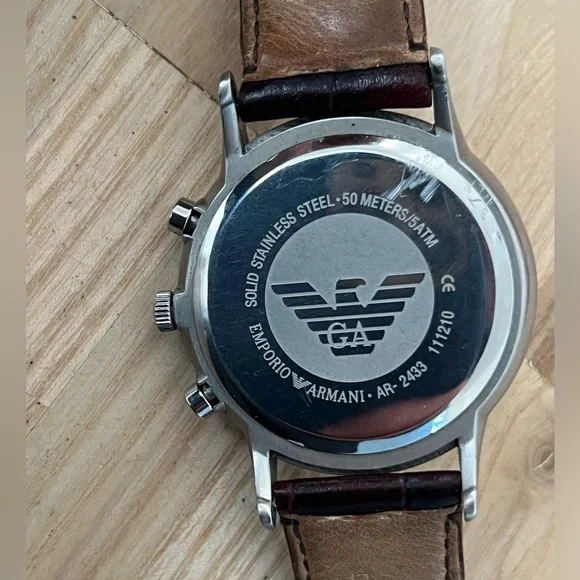 Emporio Armani Chronograph Rare Vintage Men’s Watch Cream Dial Leather Strap